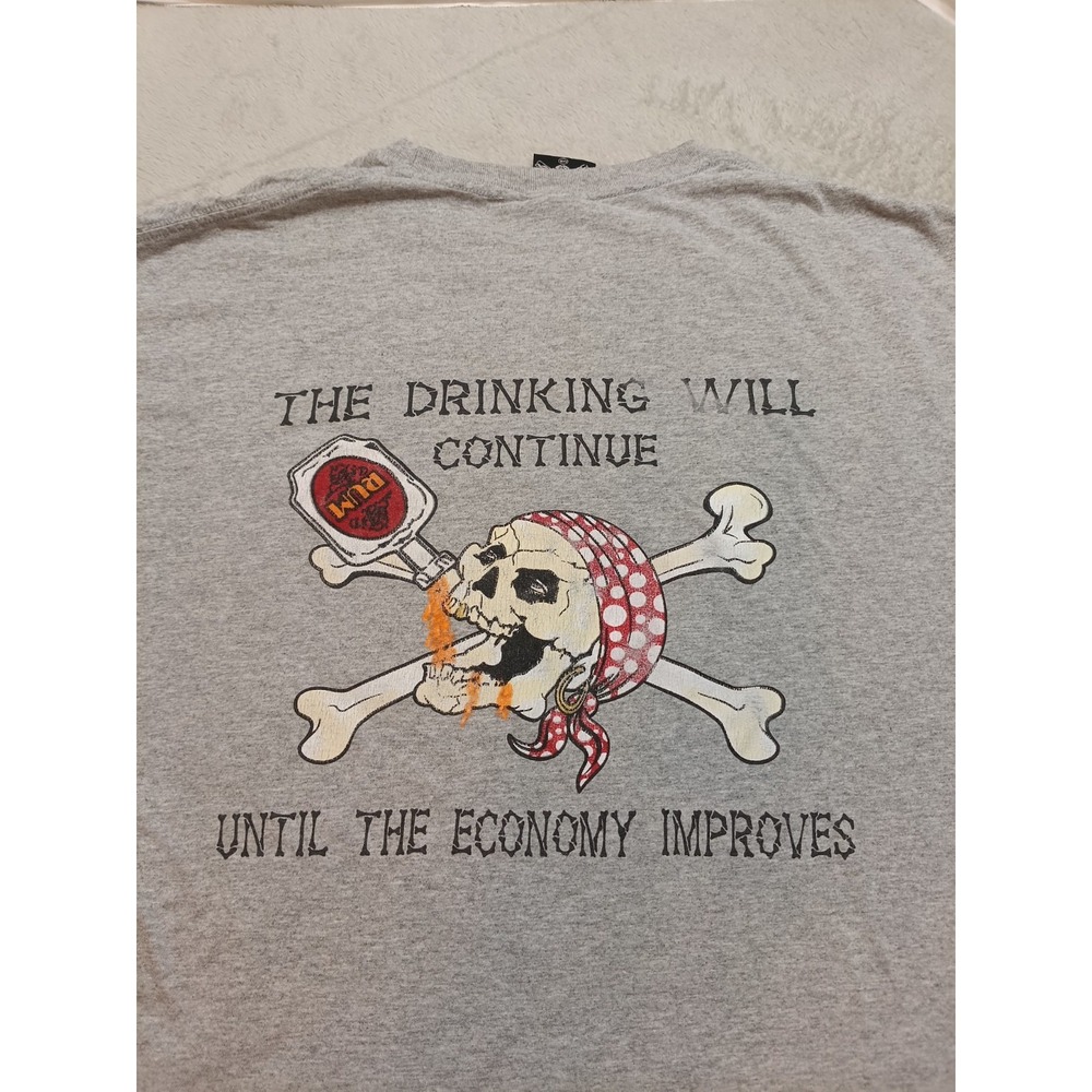 The Drinking Will Continue Funny Graphic T-shirt Gray Men's XL Y2K Bad Bone.